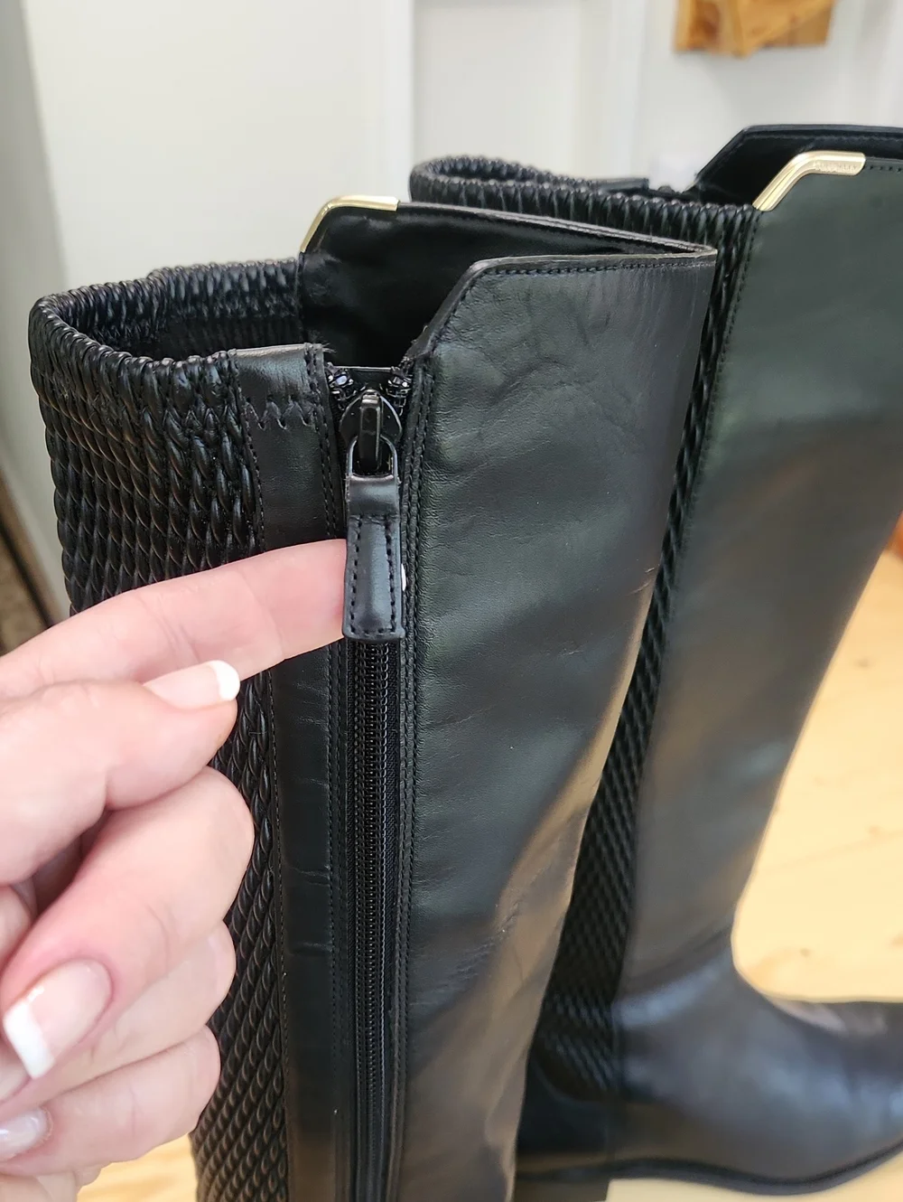 Cole Haan Rockland Black Leather Tall Stretch Riding Boots Size 8